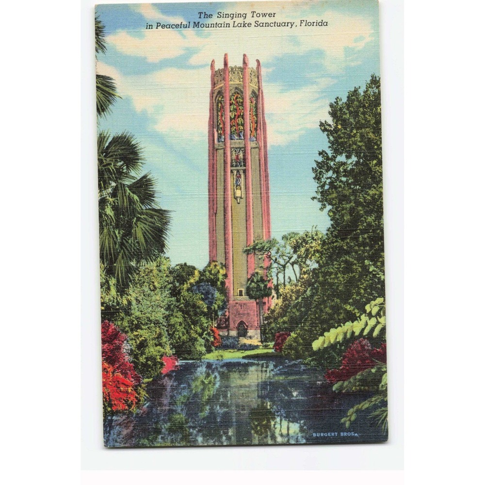 Vintage The Singing Tower Mountain Lake Sanctuary Florida Linen Postcard 207-F